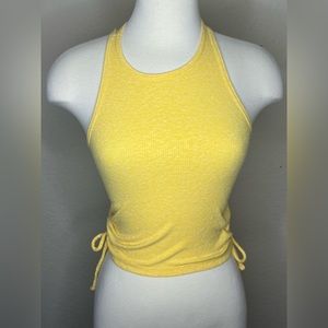 SO Yellow Ribbed Tank Top Size S Crop Side Tie Cinched Sleeveless 90s Trendy Y2K